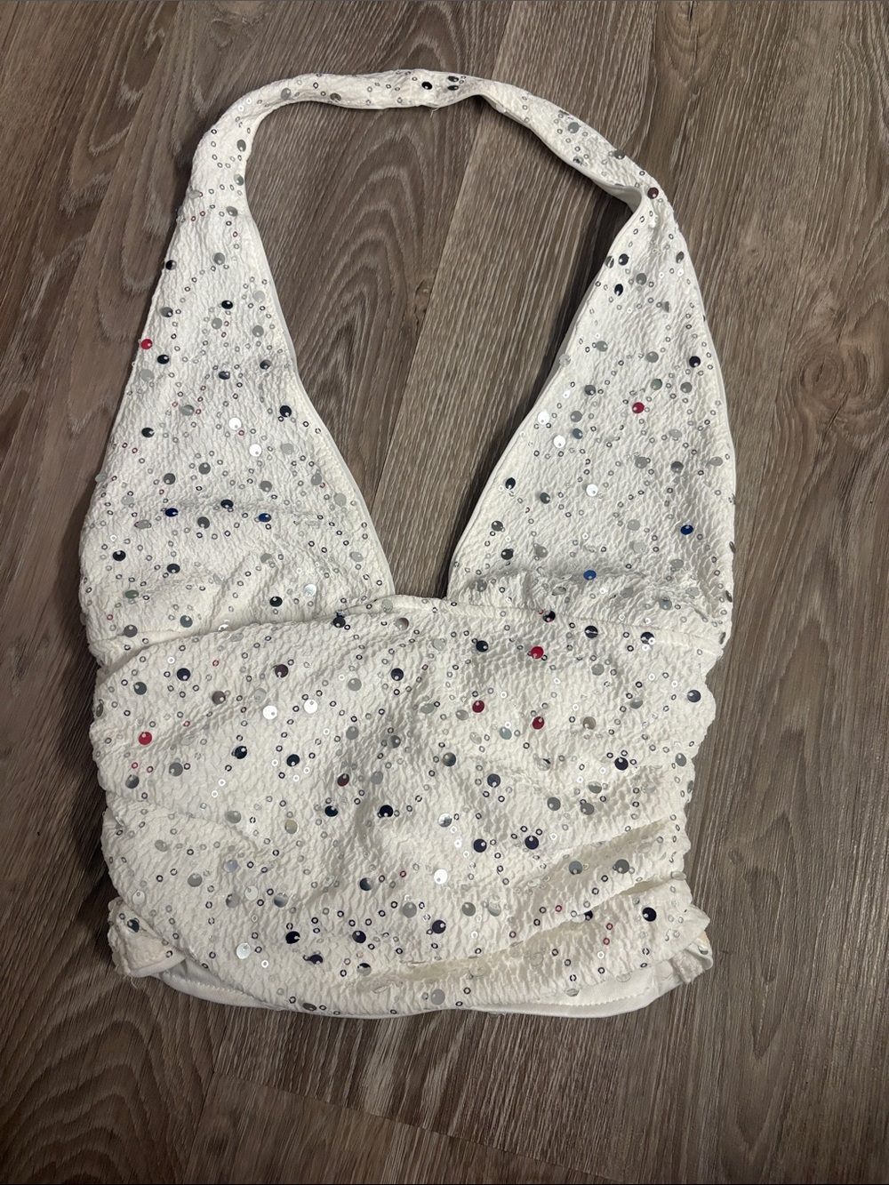 Sequin Halter Tank Top - White